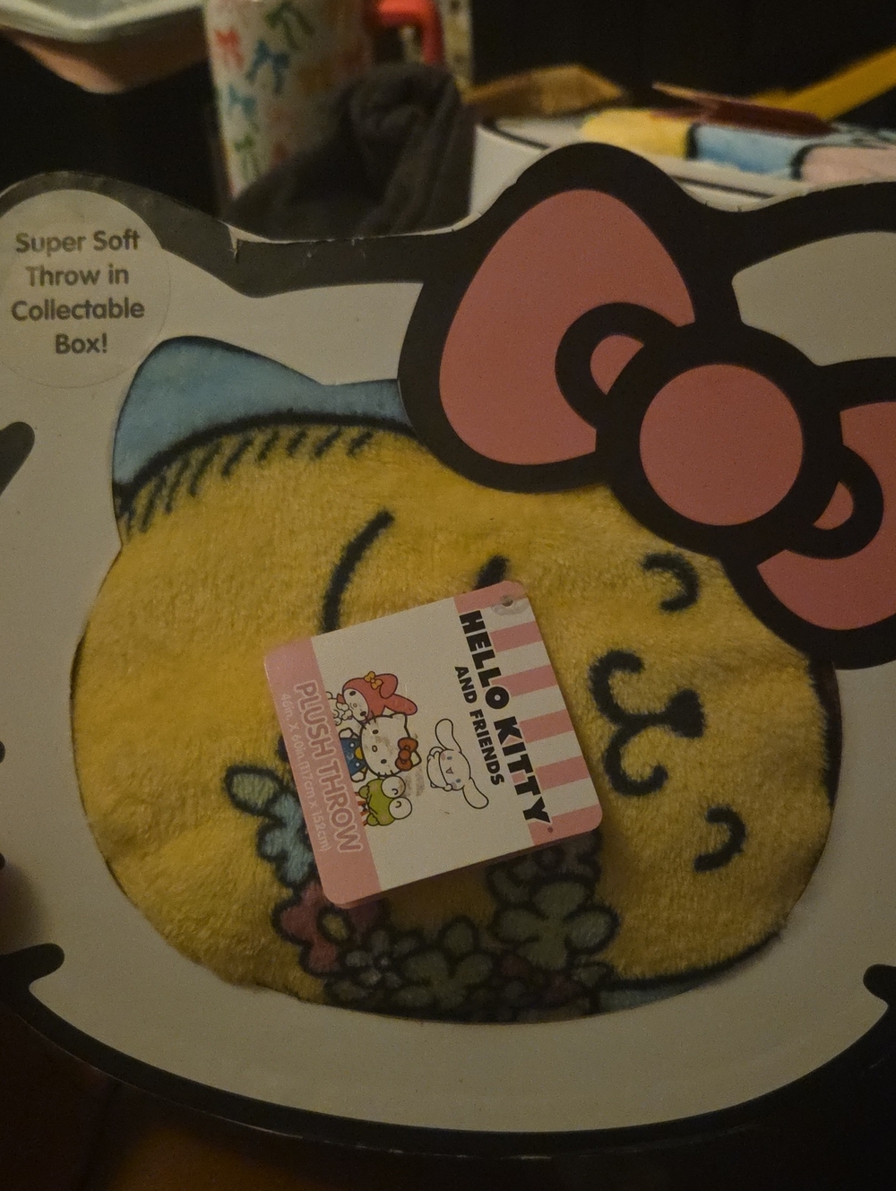 Hello Kitty Yellow Plush Throw with Pink Bow Accent
